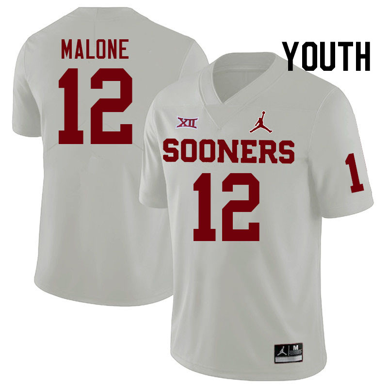 Youth #12 Dez Malone Oklahoma Sooners College Football Jerseys Stitched-White